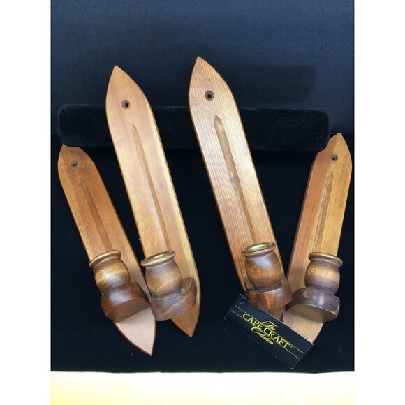 Vtg The Cape Craft Collection Wood Wall Sconces Candle Holders NEW - Set of 4 - Picture 16 of 16